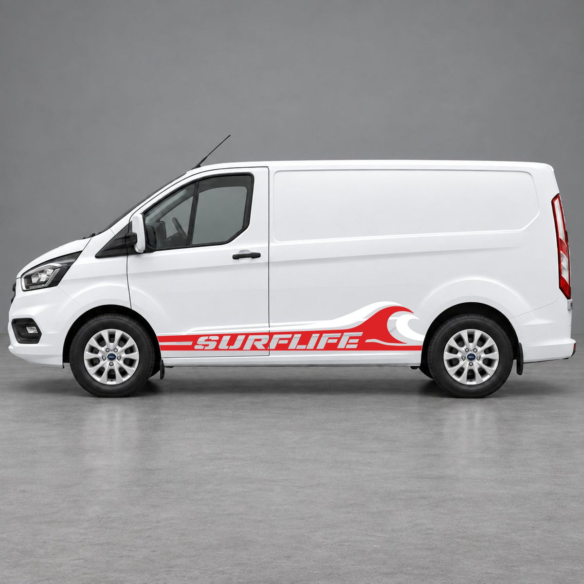 Ford Transit Custom Surflife Wave Side Stripes in Red & White