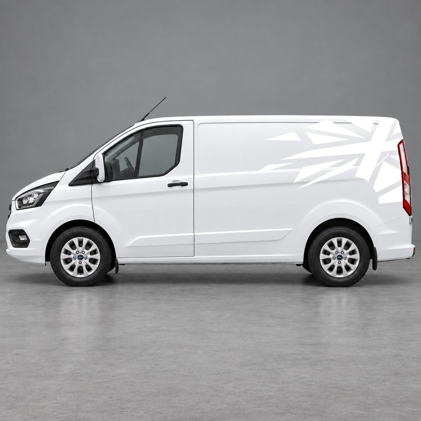 Ford Transit Custom Shattered Union Jack Side Graphics in White & White
