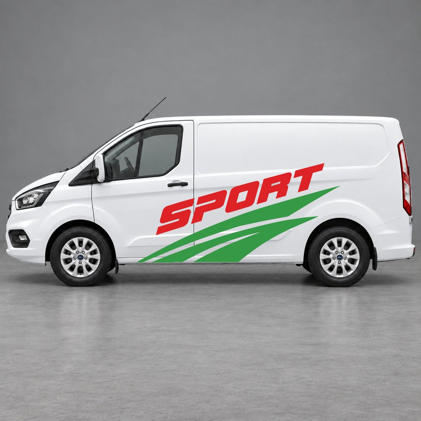 Ford Transit Custom Sport Twin Stripe Side Graphics in Green & Red