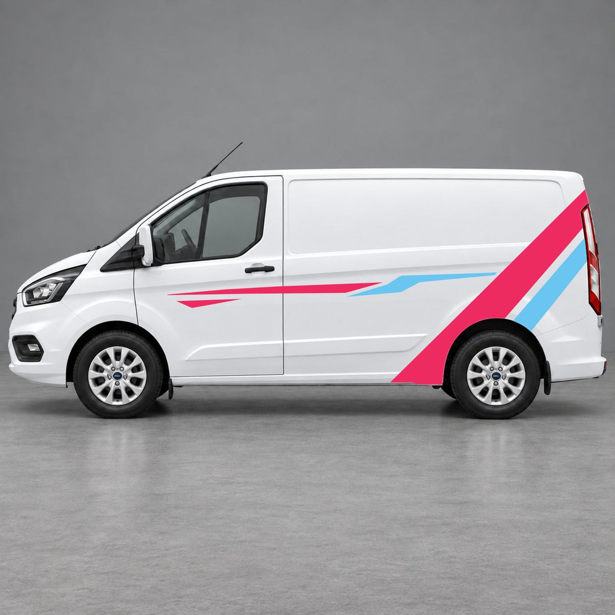 Ford Transit Custom Bold Rear Diagonal Side Stripes in Pink & Light Blue