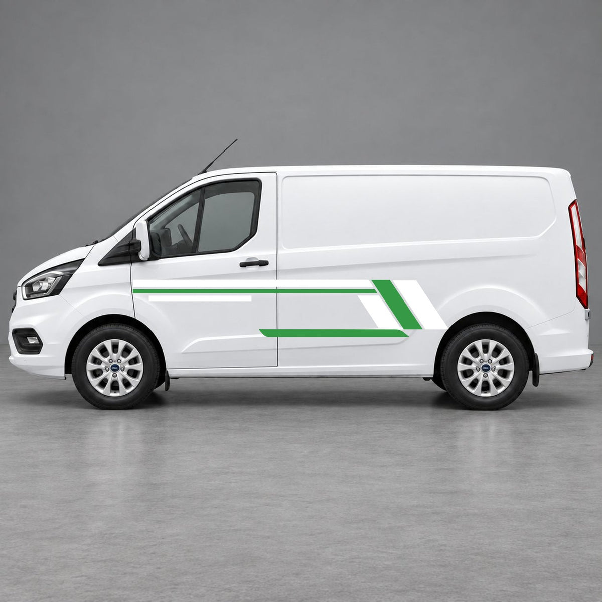 Ford Transit Custom Geometric Outline Side Stripes in White & Green