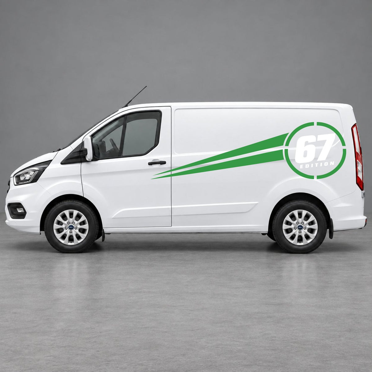 Ford Transit Custom Personalised Number Edition Side Stripes in Green & White