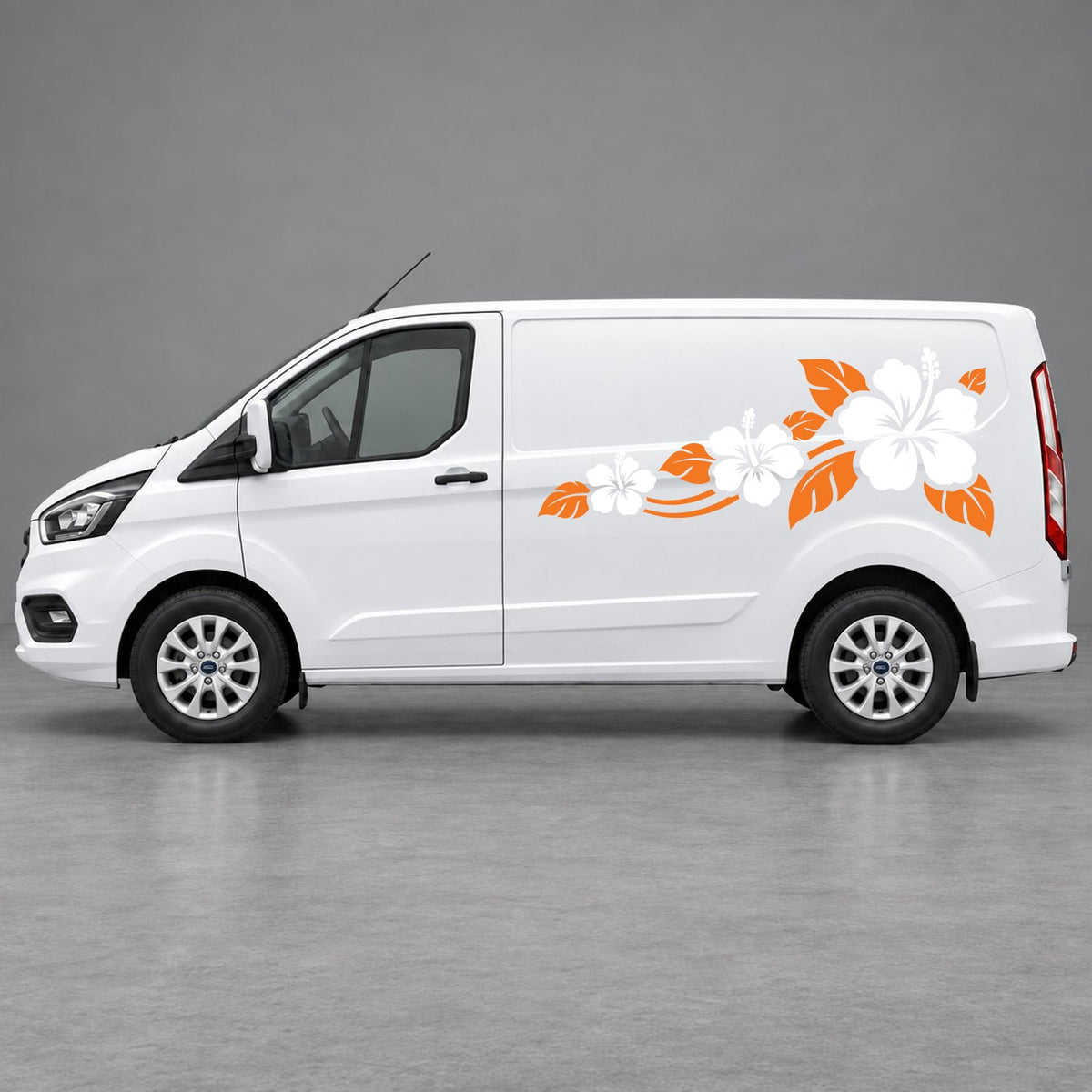 Ford Transit Custom Hibiscus Flower Trail Side Graphics in Orange & White