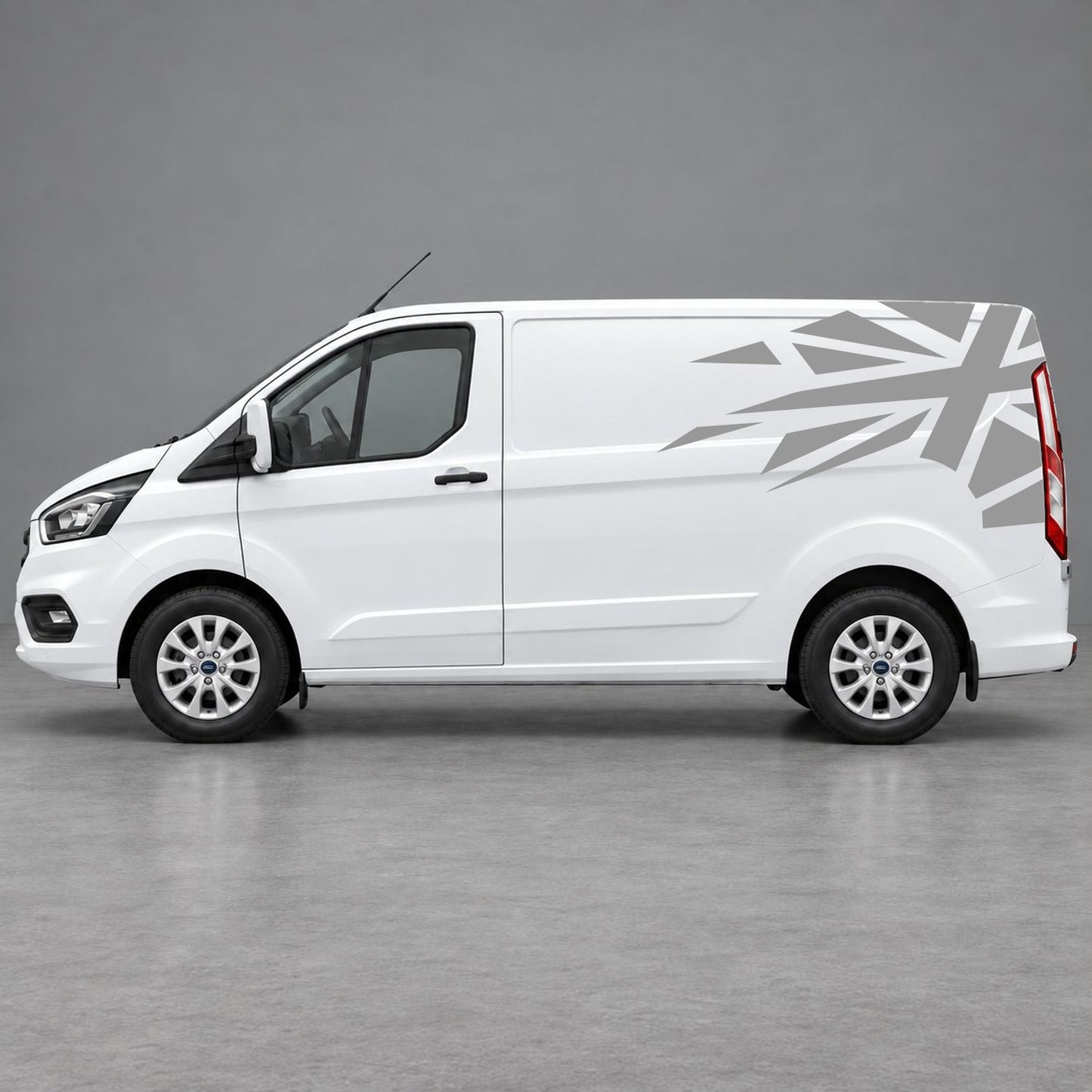 Ford Transit Custom Shattered Union Jack Side Graphics in Grey & Grey