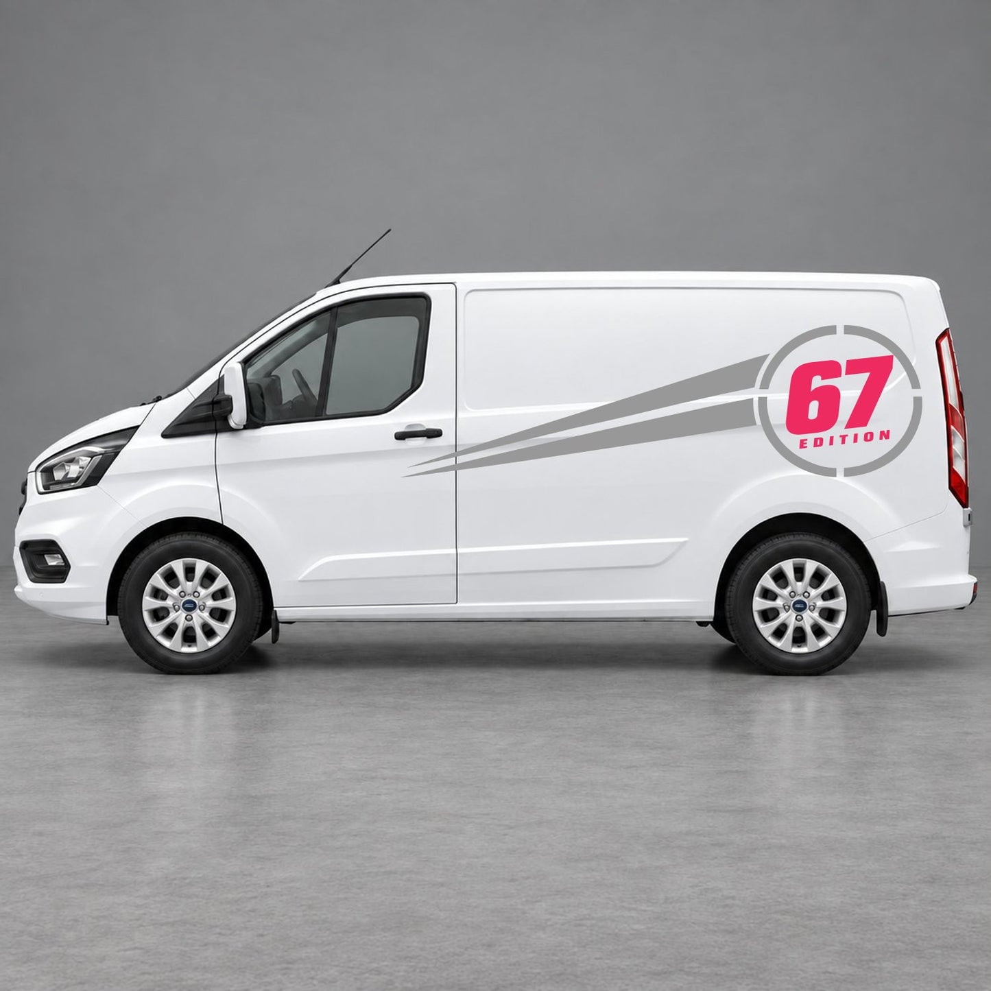 Ford Transit Custom Personalised Number Edition Side Stripes in Grey & Pink