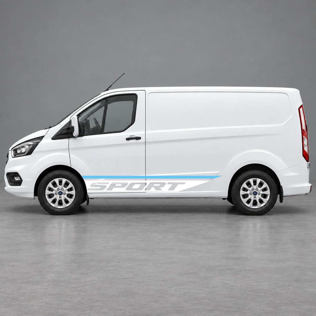 Ford Transit Custom Sport Swoosh Lower Side Stripes in Light Blue & White