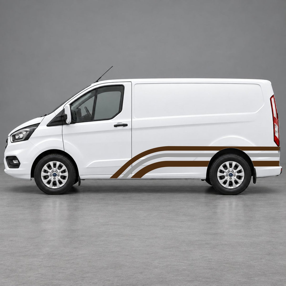 Ford Transit Custom Retro Triple-Arch Side Stripes in Brown & Grey