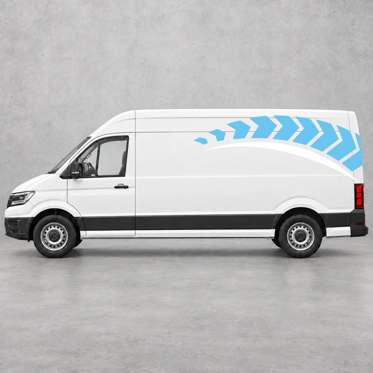 VW Crafter Chevron Track Side Graphics in Light Blue & White