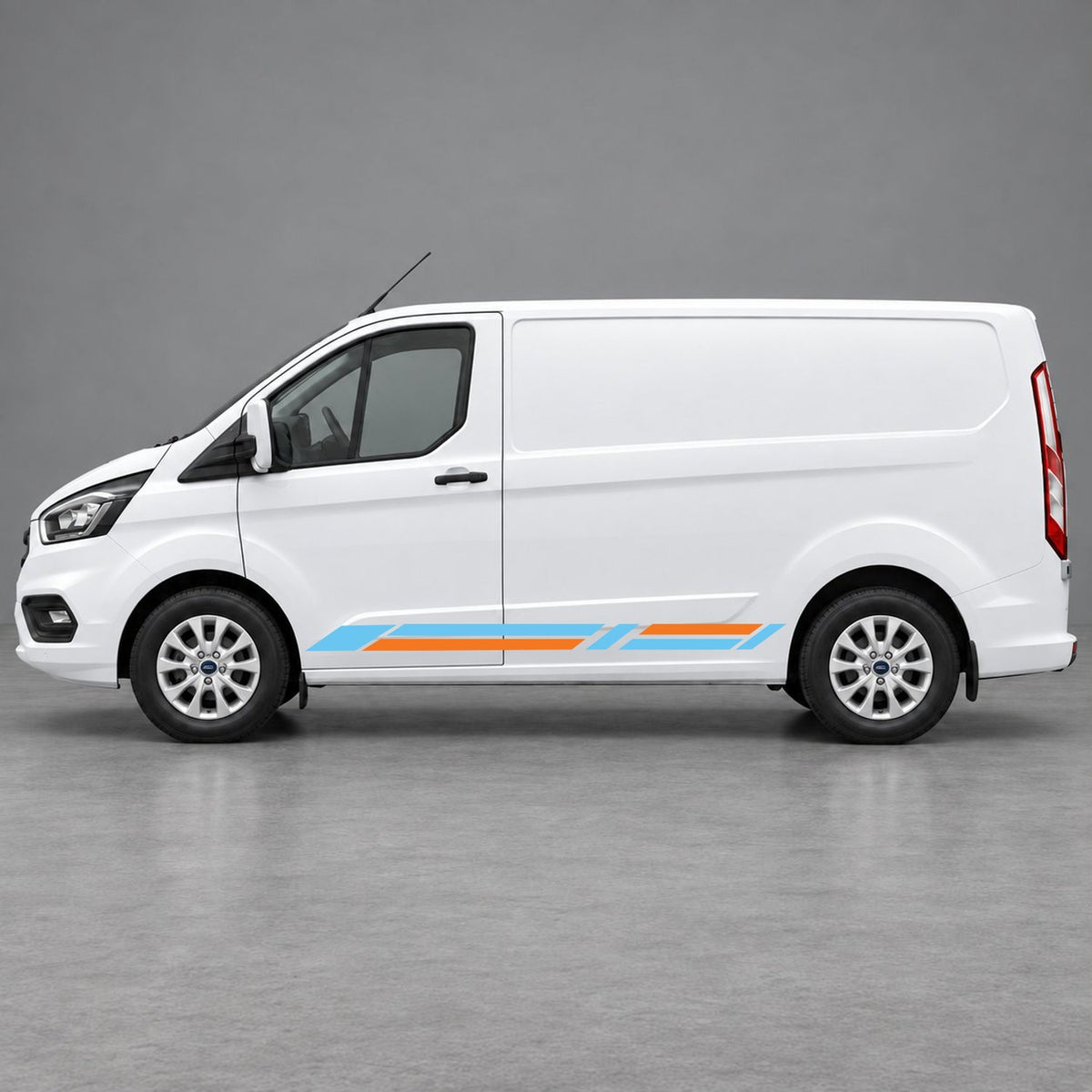 Ford Transit Custom Geometric Lower Side Stripes in Light Blue & Orange