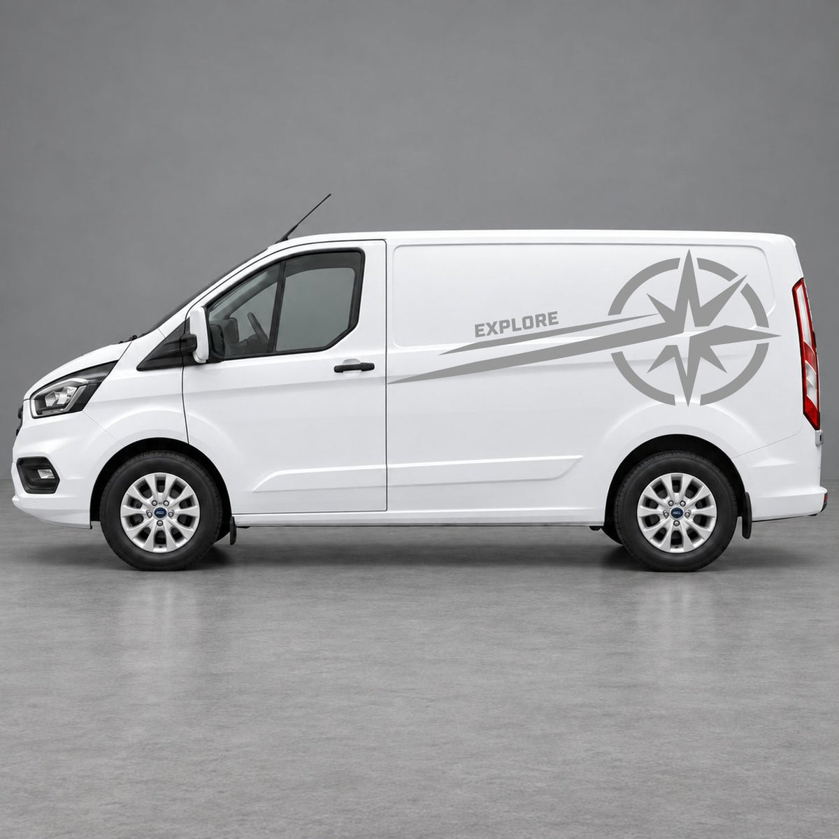 Ford Transit Custom Explore Compass Side Stripes in Grey