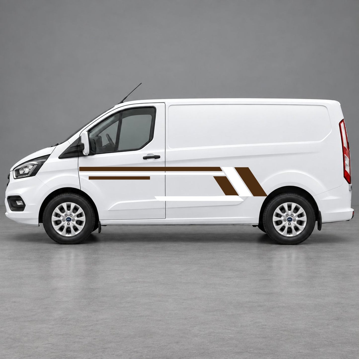 Ford Transit Custom Geometric Outline Side Stripes in Brown & White