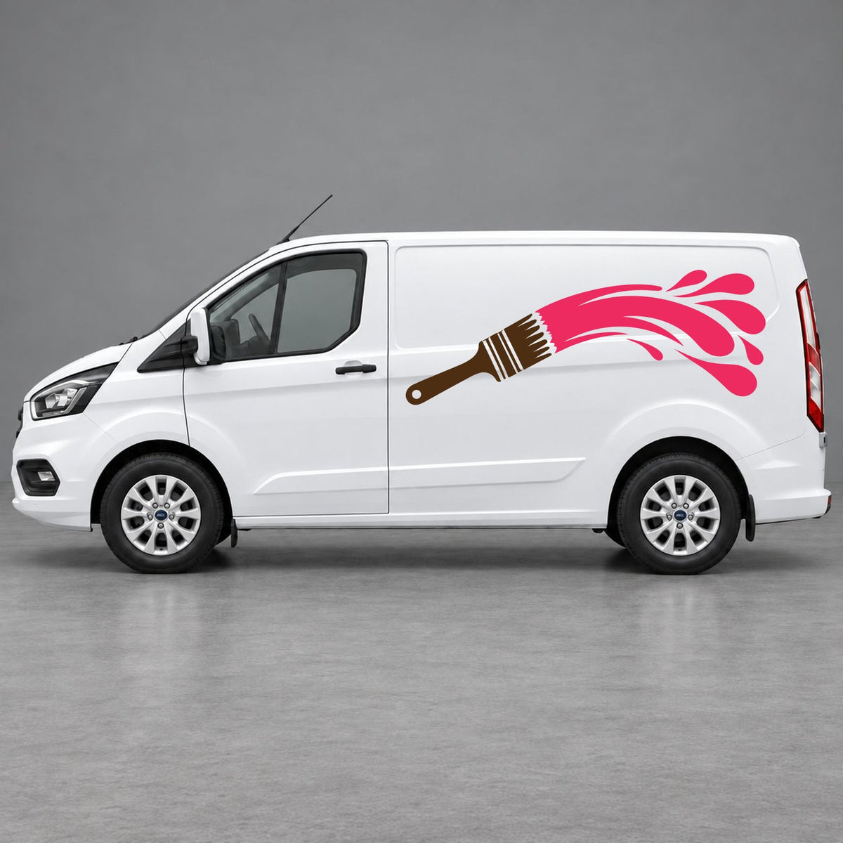 Ford Transit Custom Paintbrush Swoosh Side Graphics in Brown & Pink