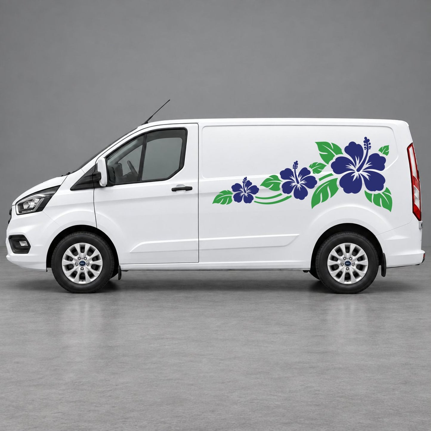 Ford Transit Custom Hibiscus Flower Trail Side Graphics in Green & Navy Blue