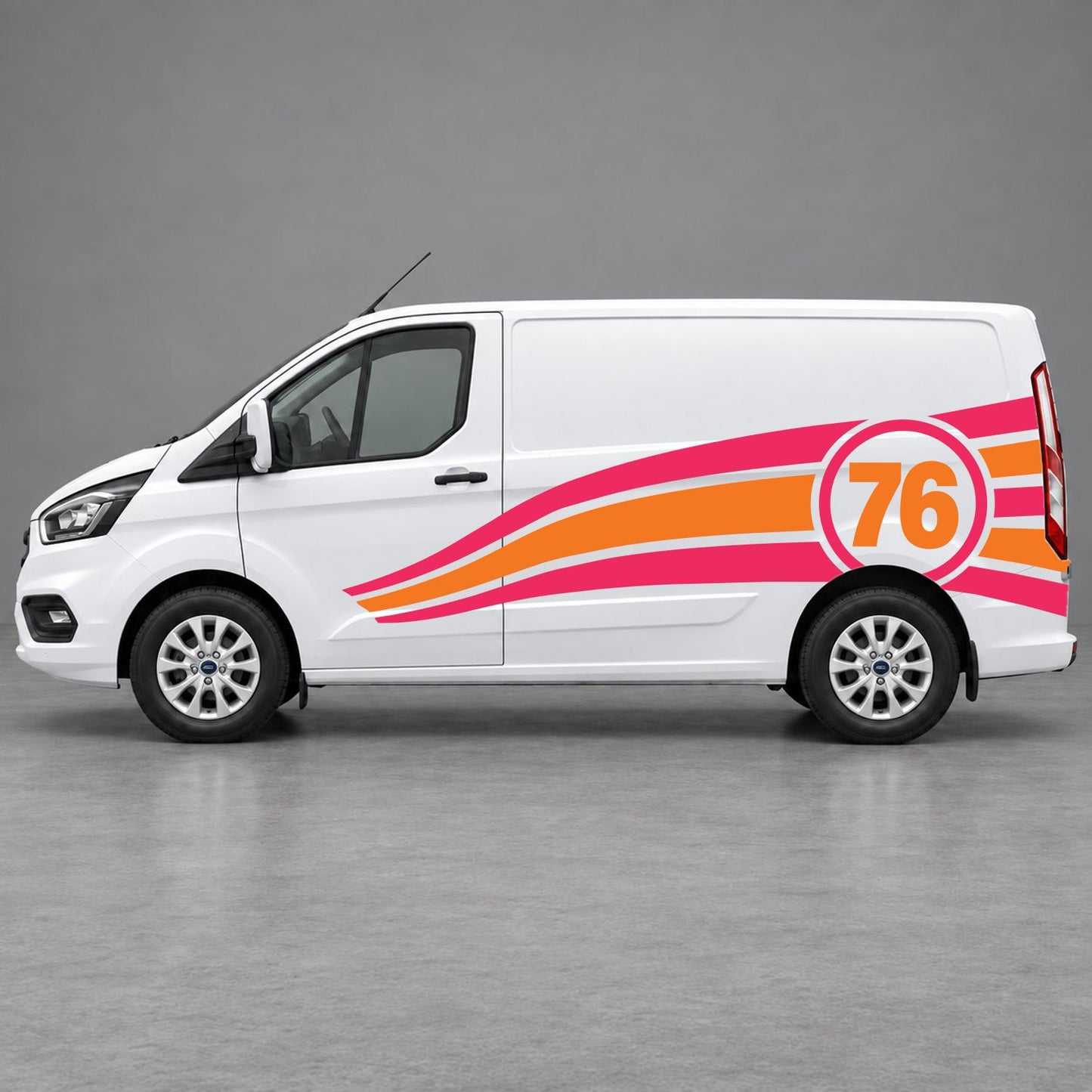 Ford Transit Custom Personalised Number 76 Racing Side Graphics in Pink & Orange