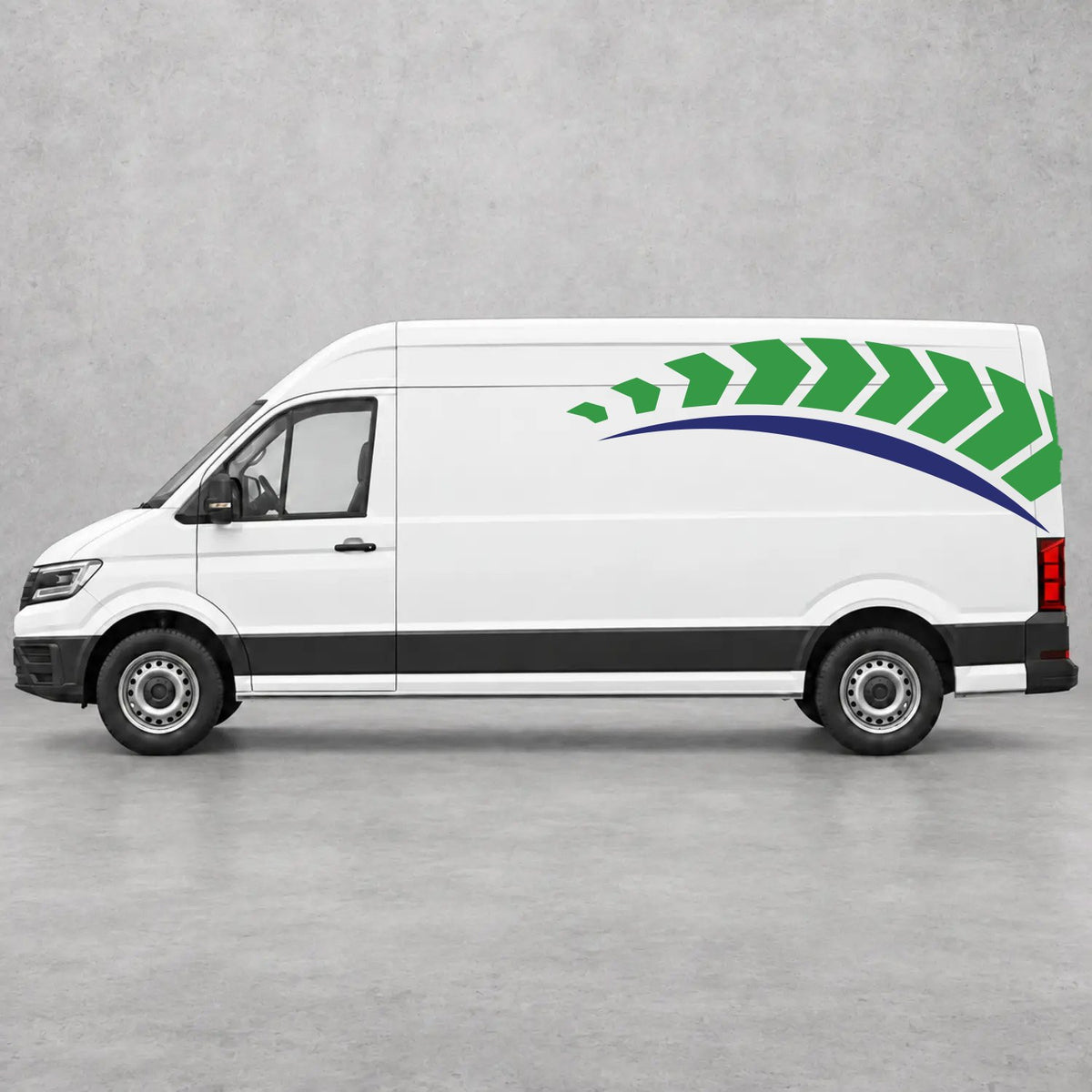 VW Crafter Chevron Track Side Graphics in Green & Navy Blue