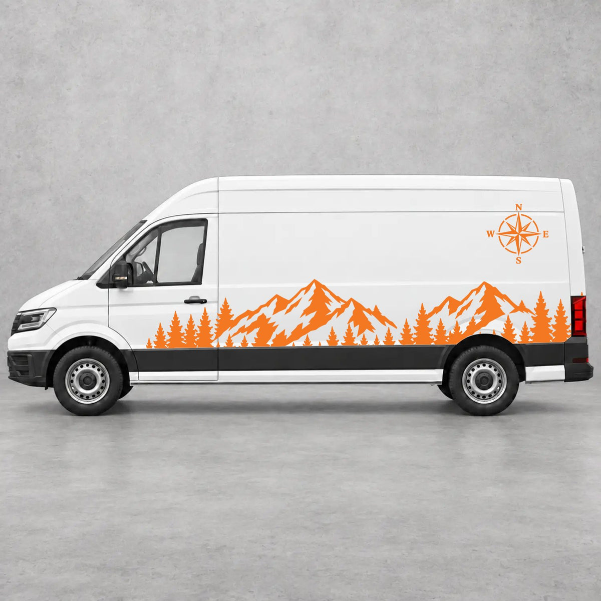 VW Crafter Mountain Forest & Compass Side Graphics in Orange