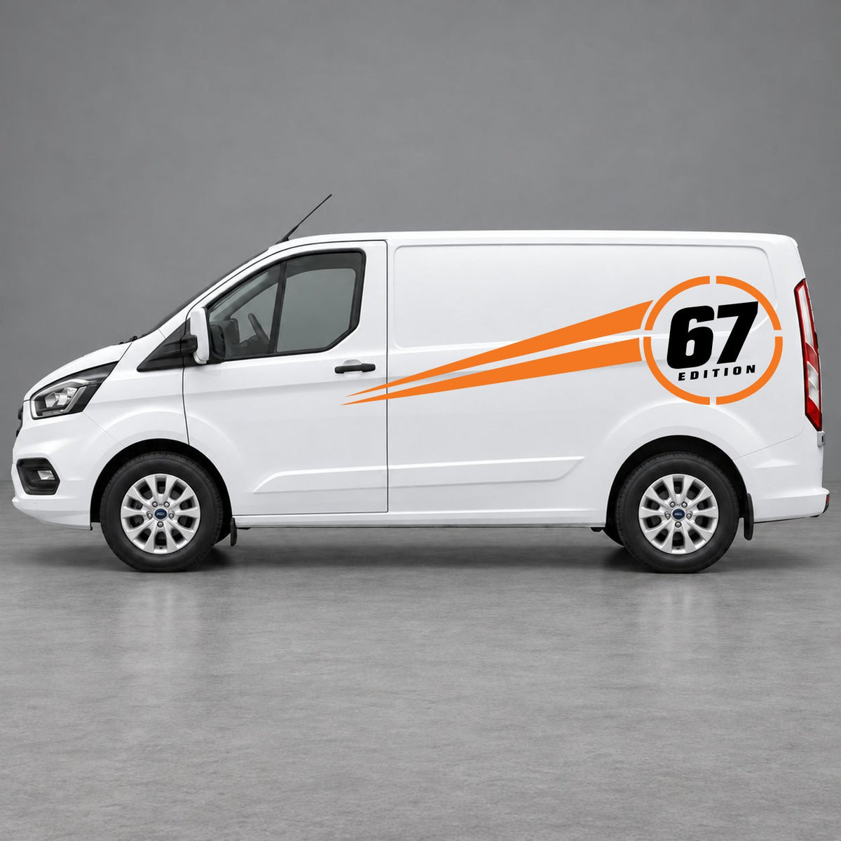 Ford Transit Custom Personalised Number Edition Side Stripes in Orange & Black