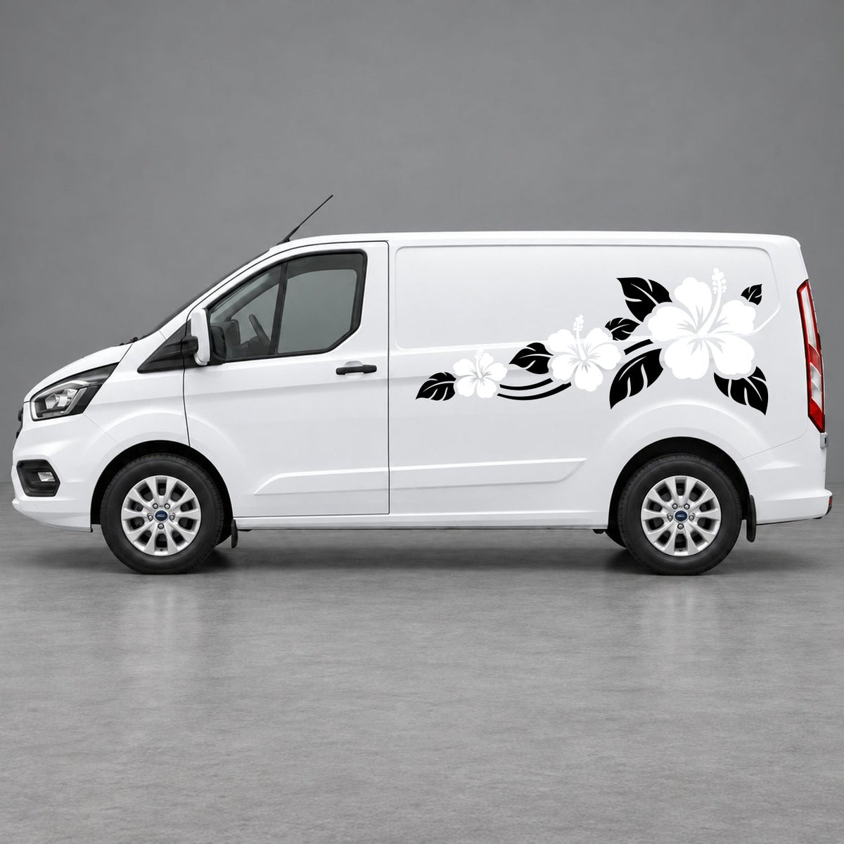 Ford Transit Custom Hibiscus Flower Trail Side Graphics in Black & White