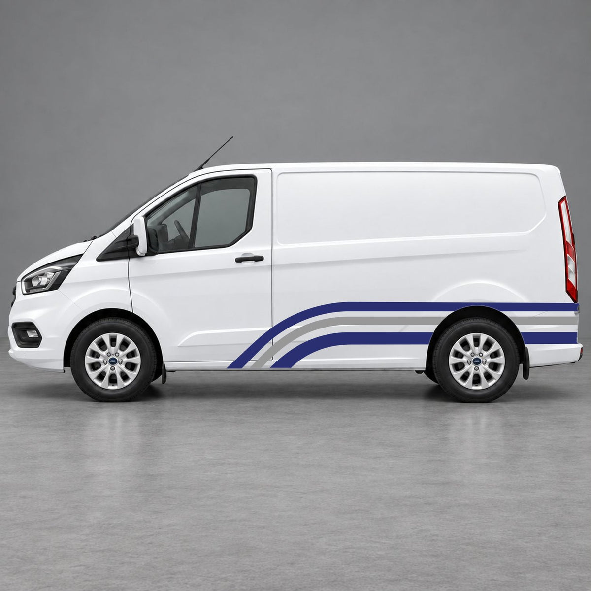 Ford Transit Custom Retro Triple-Arch Side Stripes in Navy Blue & Grey