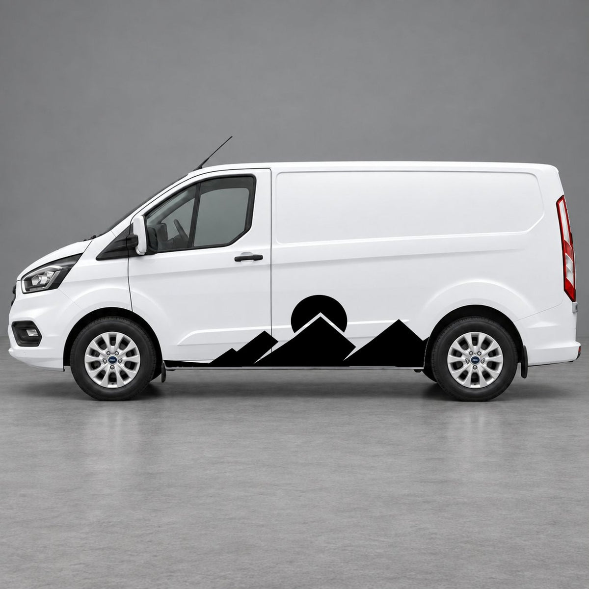 Ford Transit Custom Minimal Mountain Peak Side Graphics in Black & Black