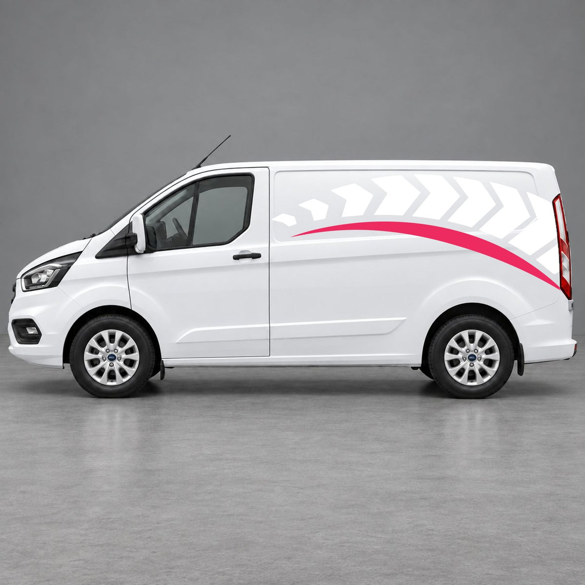 Ford Transit Custom Chevron Track Side Graphics in White & Pink