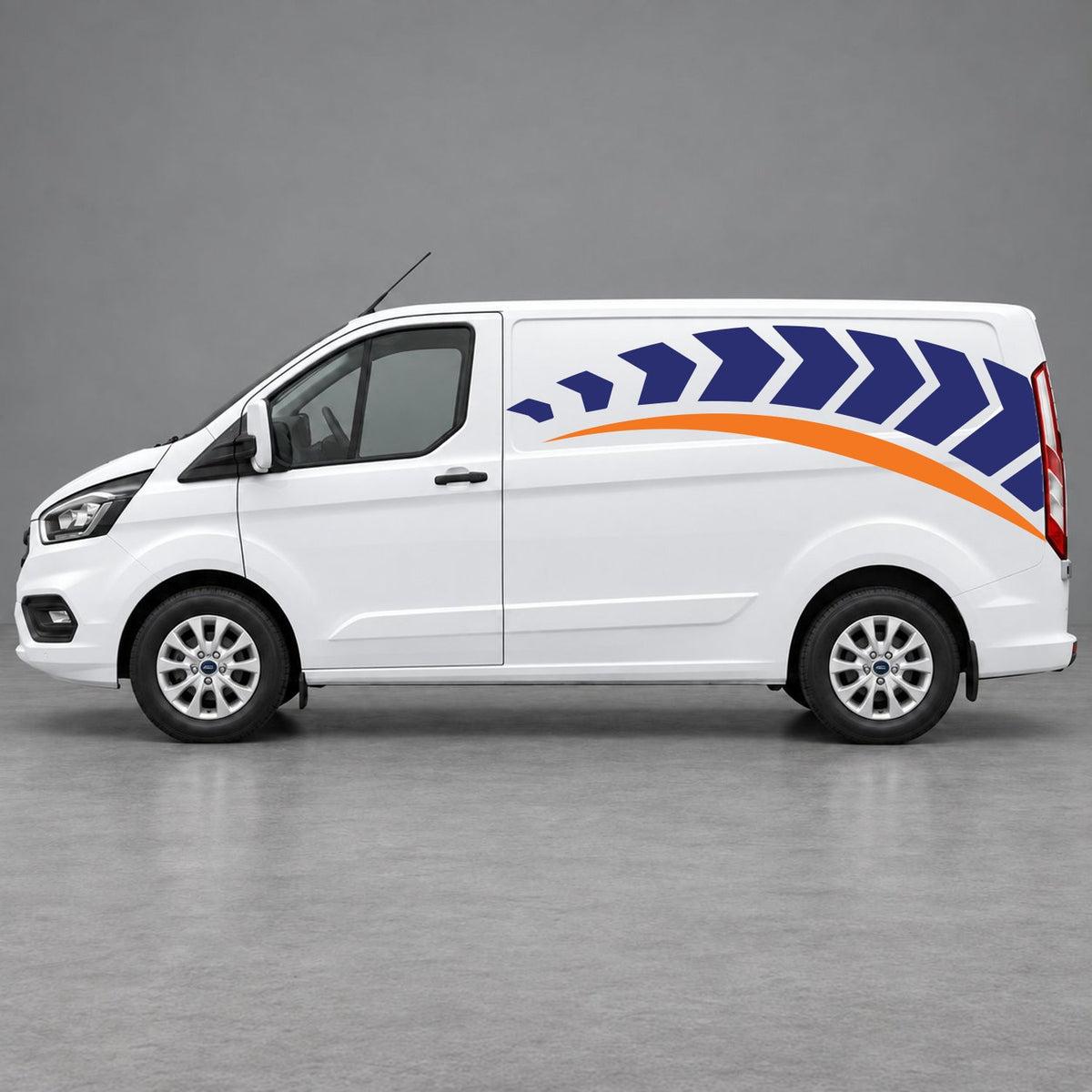 Ford Transit Custom Chevron Track Side Graphics in Navy Blue & Orange