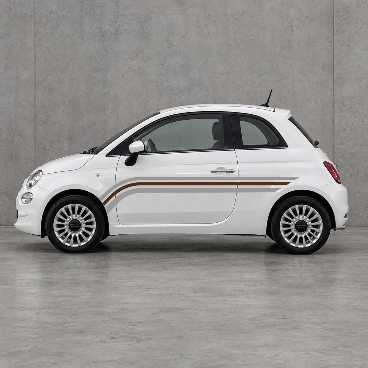 Fiat 500 Retro Triple Side Stripes Kit - Pair Supplied in Grey & Brown