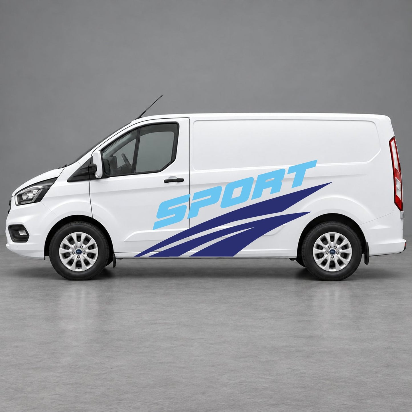 Ford Transit Custom Sport Twin Stripe Side Graphics in Navy Blue & Light Blue