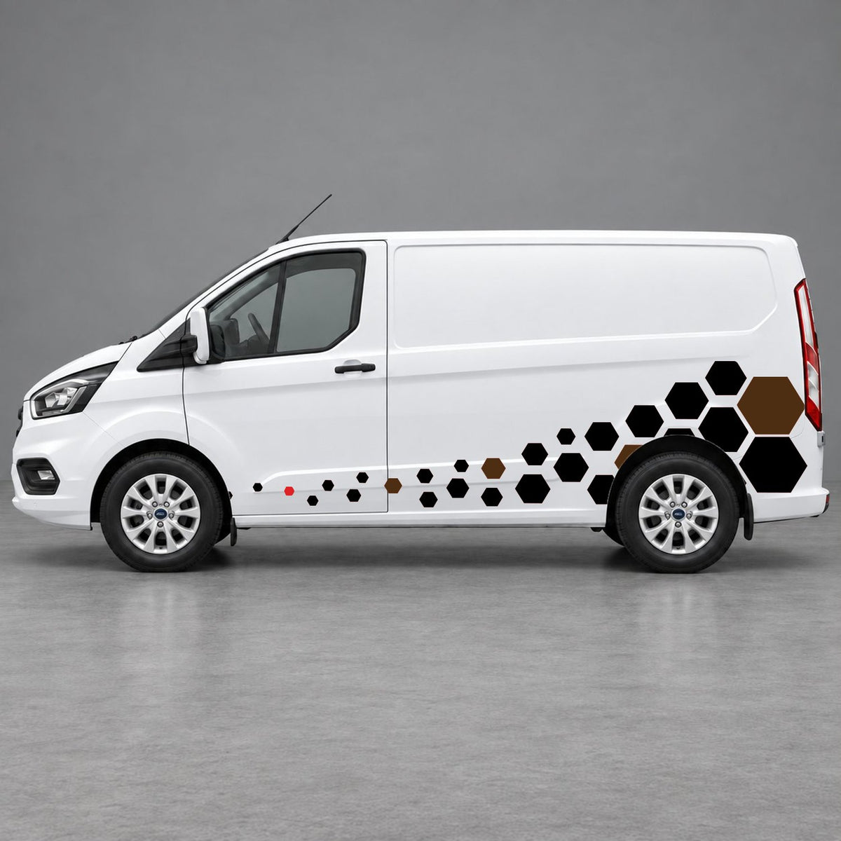Ford Transit Custom Lower Hexagon Fade Side Graphics in Red & Brown