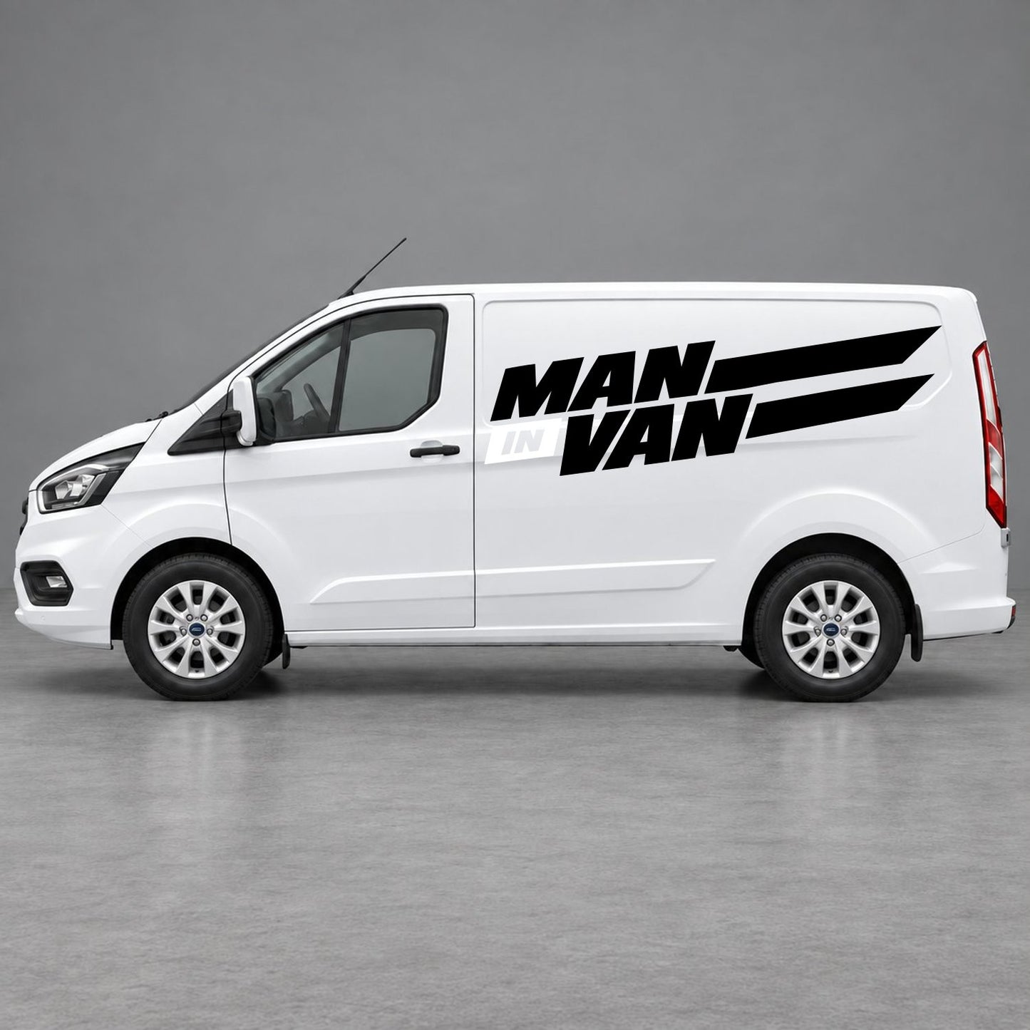Ford Transit Custom Man in Van Side Stripes in Black & White