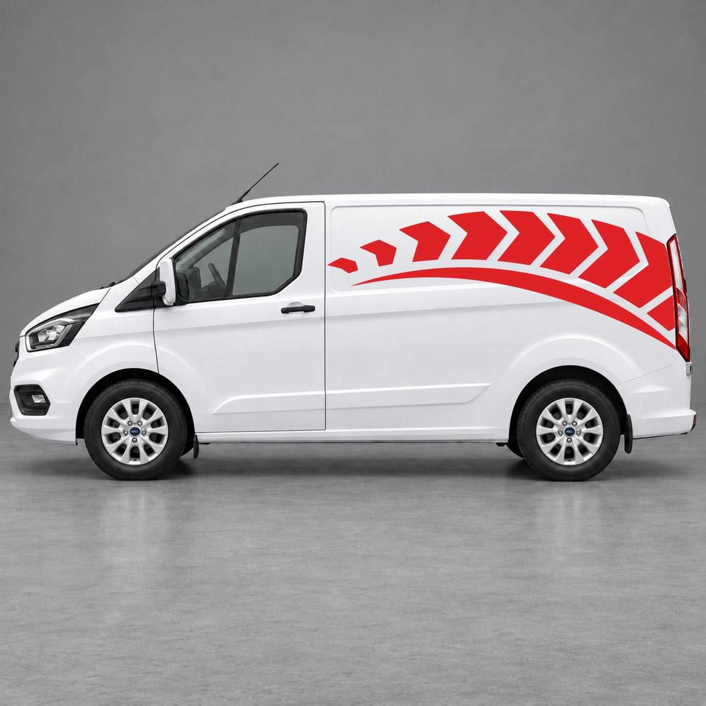 Ford Transit Custom Chevron Track Side Graphics in Red & Red