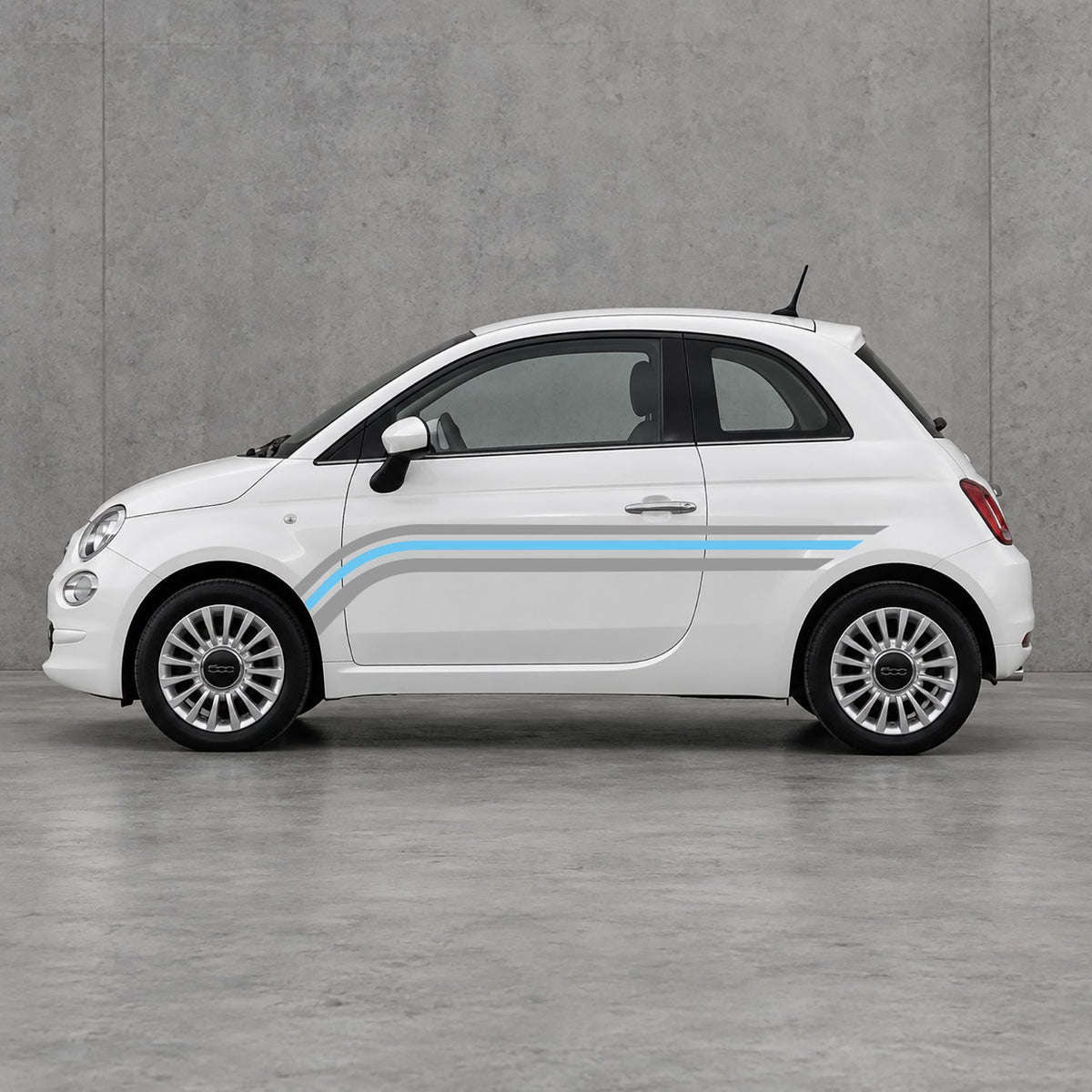 Fiat 500 Retro Triple Side Stripes Kit - Pair Supplied in Grey & Light Blue