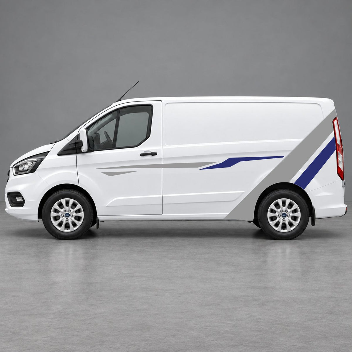 Ford Transit Custom Bold Rear Diagonal Side Stripes in Grey & Navy Blue