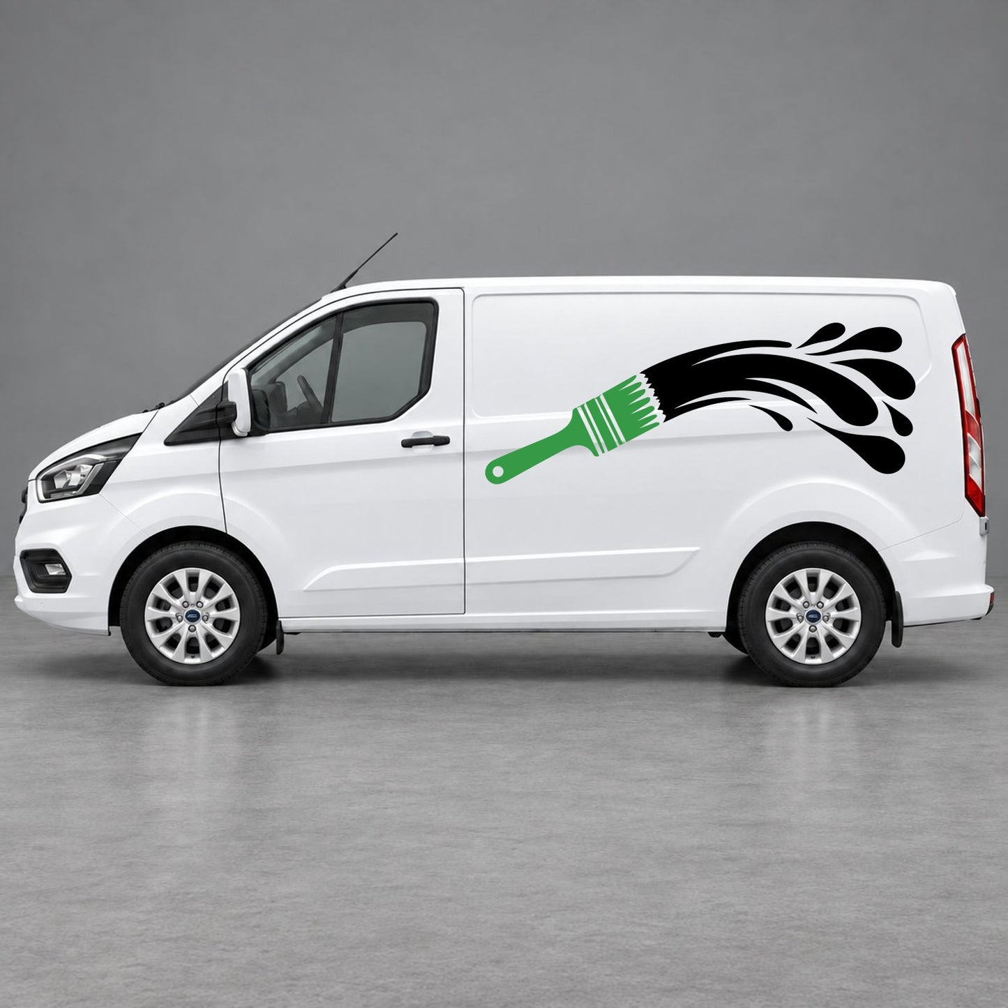 Ford Transit Custom Paintbrush Swoosh Side Graphics in Green & Black