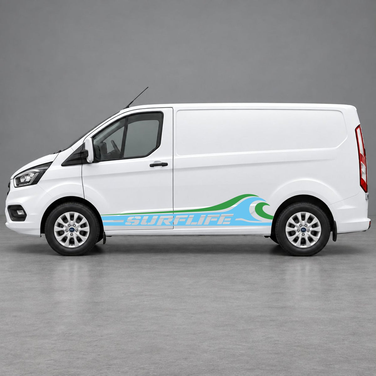 Ford Transit Custom Surflife Wave Side Stripes in Light Blue & Green