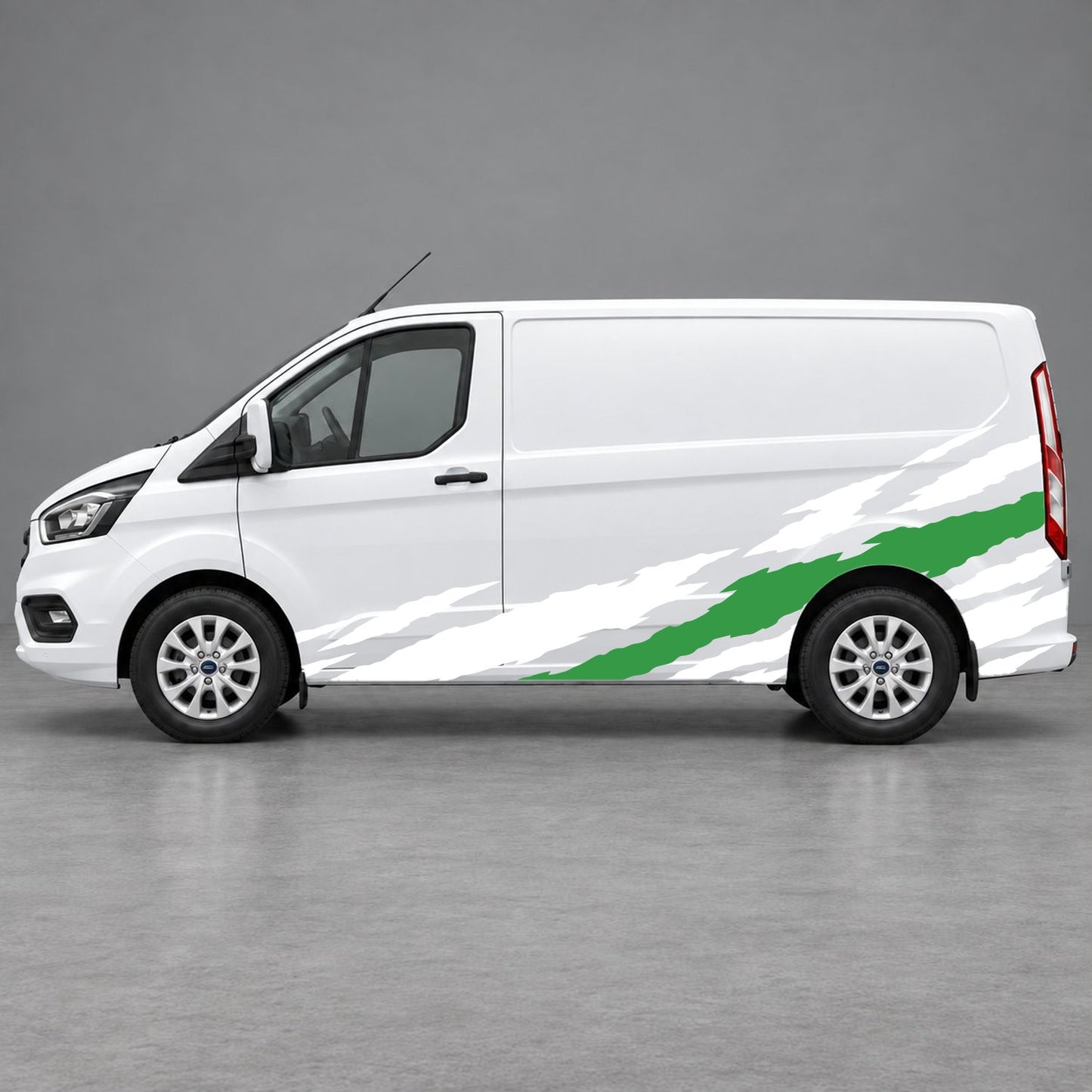 Ford Transit Custom Claw Scratch Side Graphics in White & Green