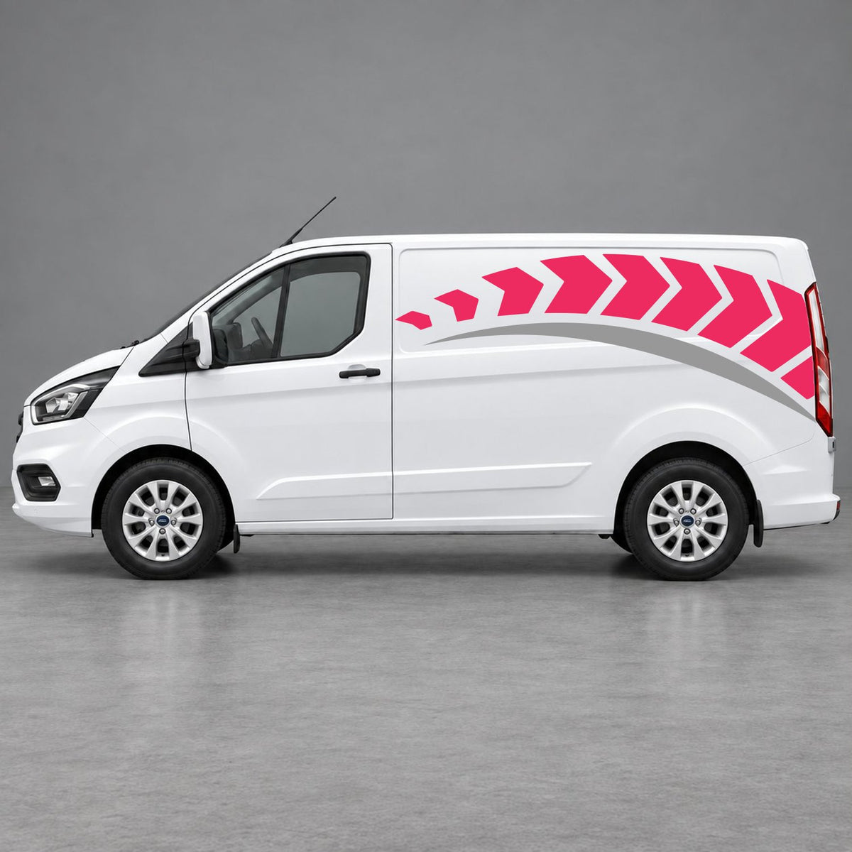 Ford Transit Custom Chevron Track Side Graphics in Pink & Grey
