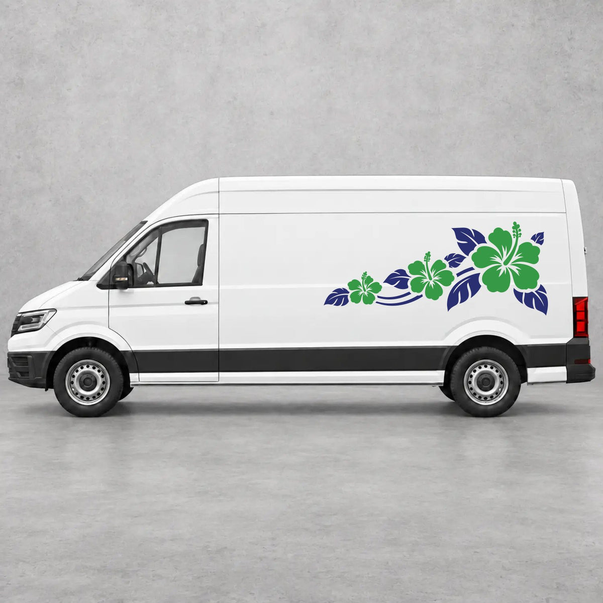 VW Crafter Hibiscus Flower Trail Side Graphics in Navy Blue & Green