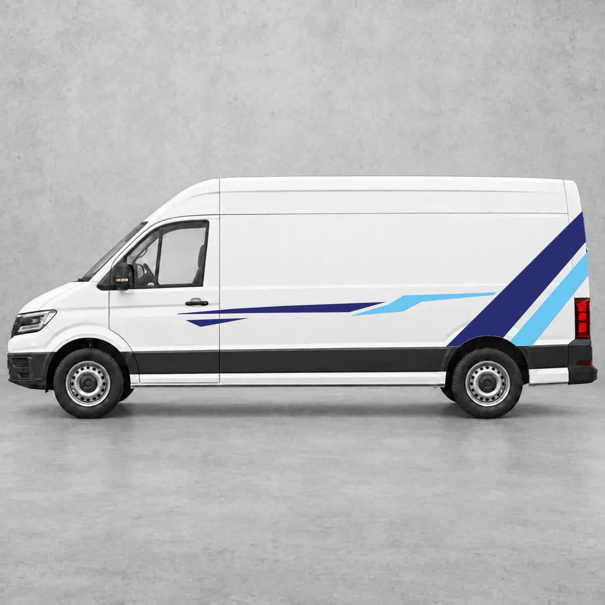 VW Crafter Bold Rear Diagonal Side Stripes in Navy Blue & Light Blue