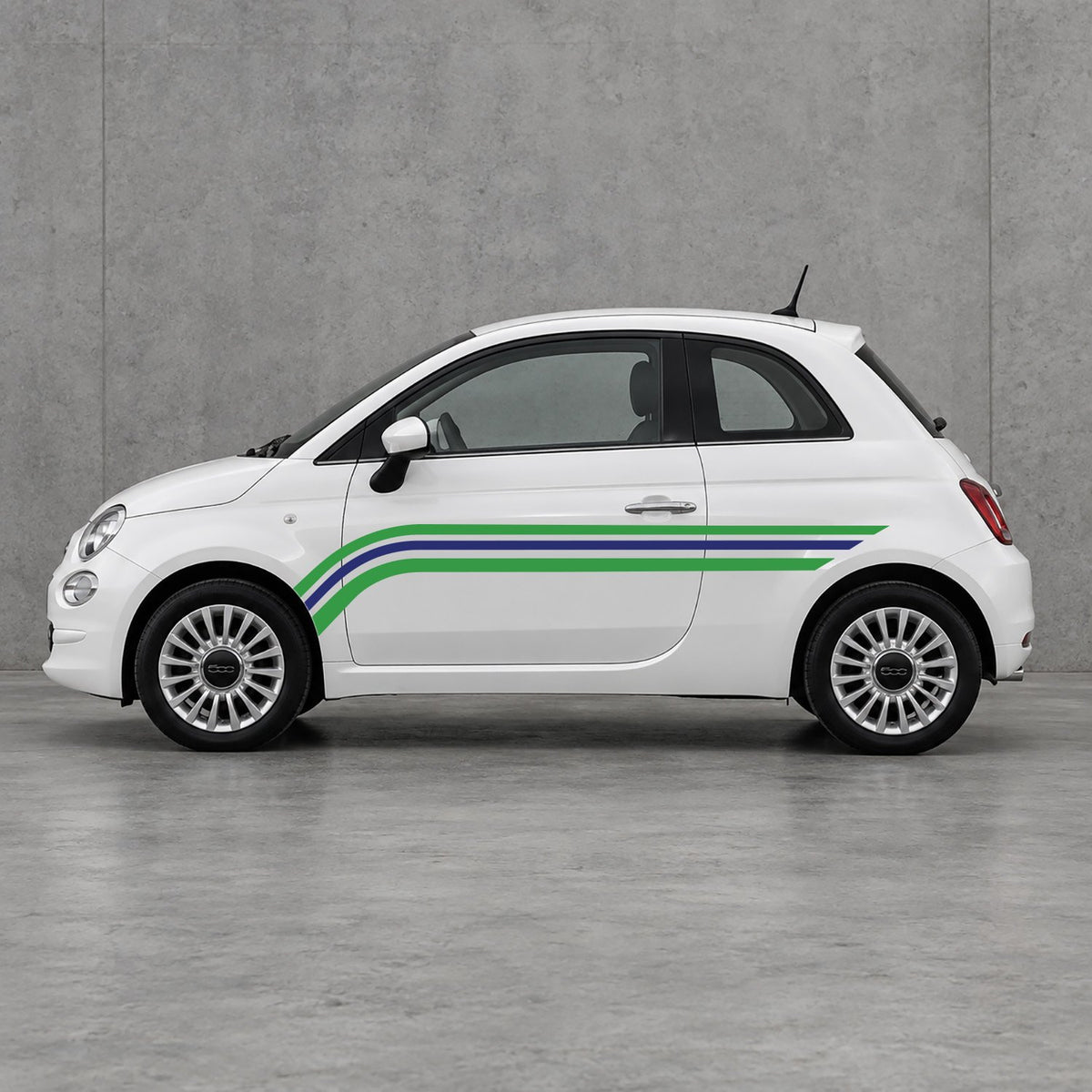 Fiat 500 Retro Triple Side Stripes Kit - Pair Supplied in Green & Navy Blue