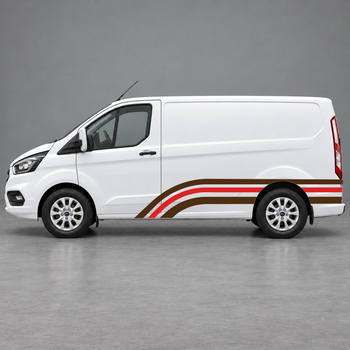 Ford Transit Custom Retro Triple-Arch Side Stripes in Brown & Red