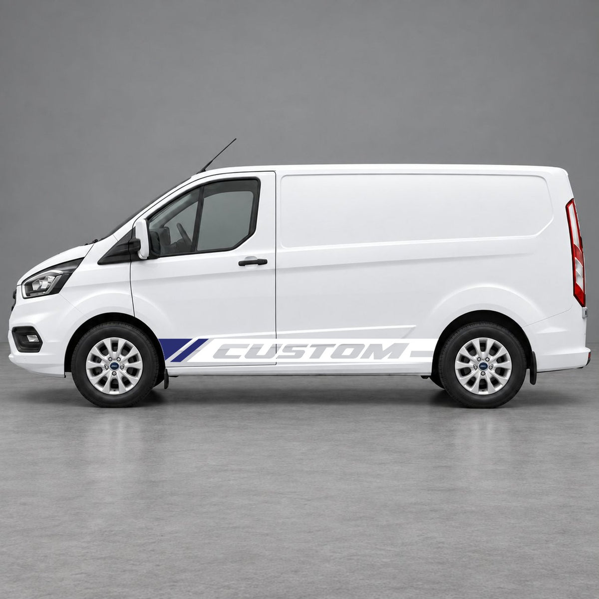 Ford Transit Custom Custom Lower Side Stripes in White & Navy Blue