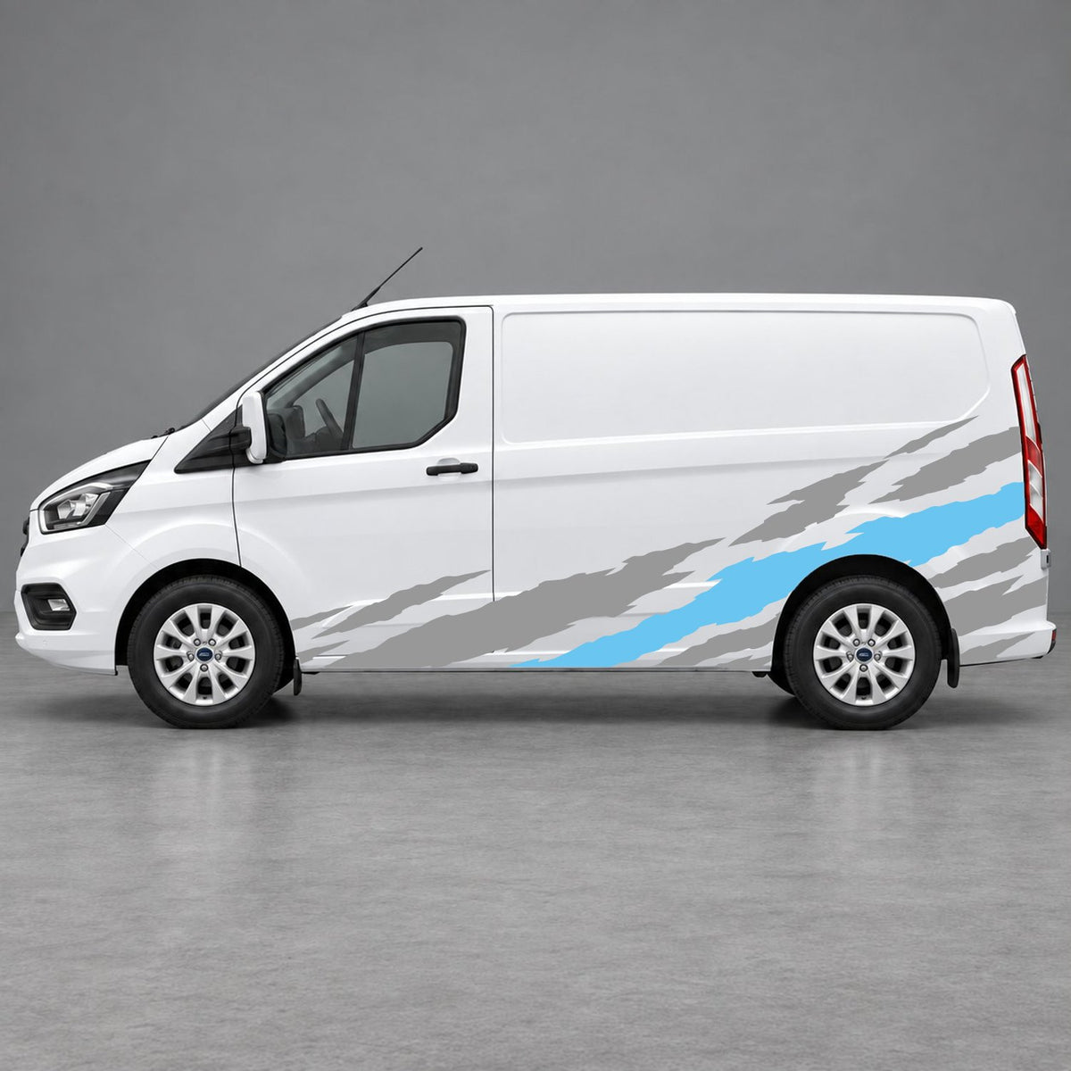 Ford Transit Custom Claw Scratch Side Graphics in Grey & Light Blue