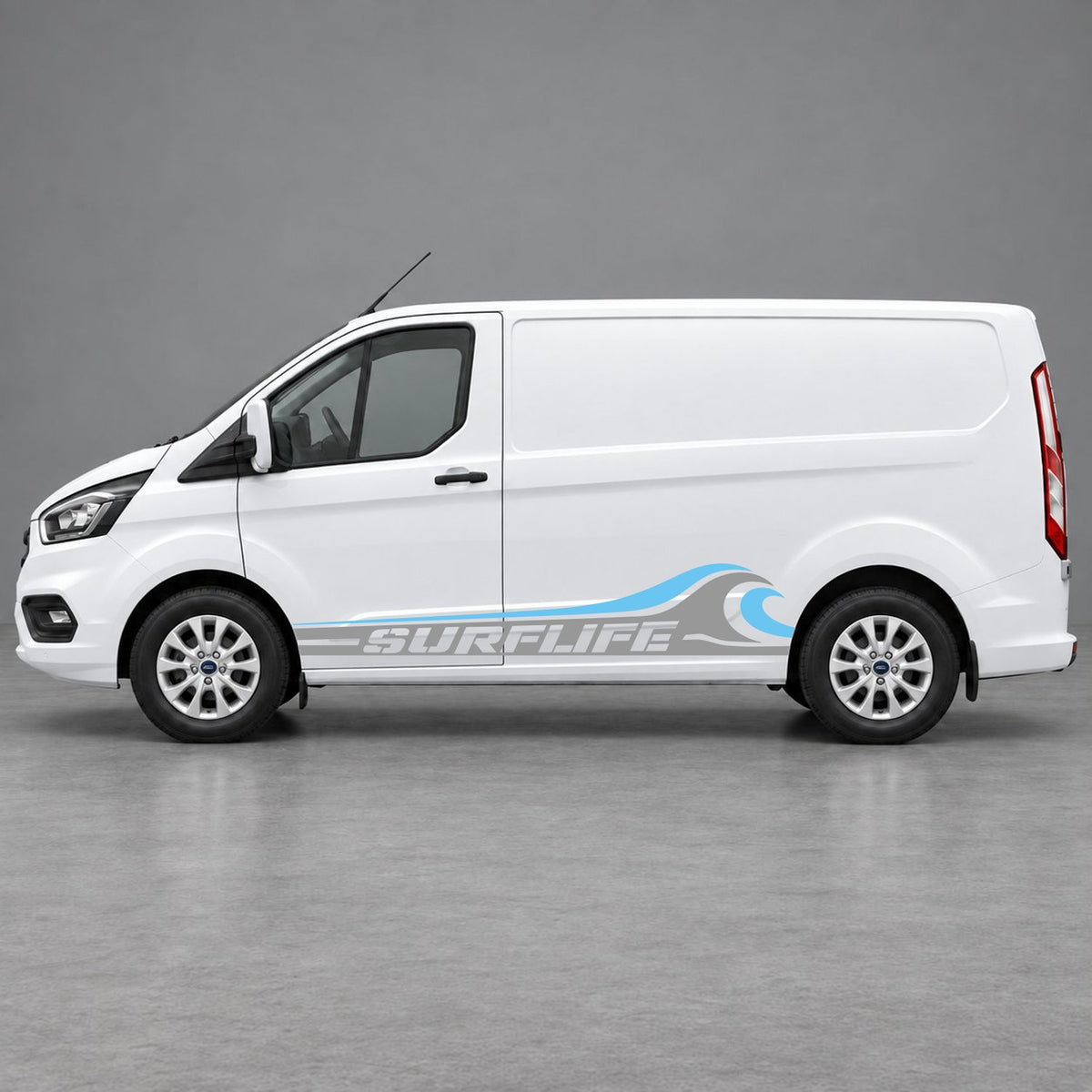 Ford Transit Custom Surflife Wave Side Stripes in Grey & Light Blue