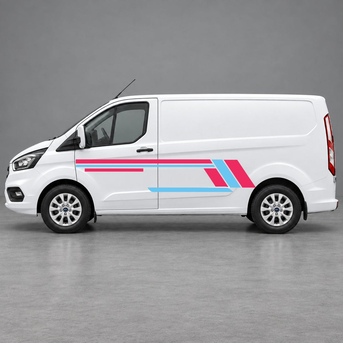 Ford Transit Custom Geometric Outline Side Stripes in Pink & Light Blue