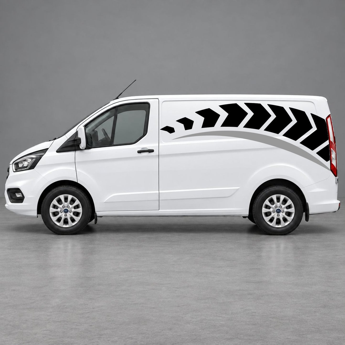 Ford Transit Custom Chevron Track Side Graphics in Black & Grey