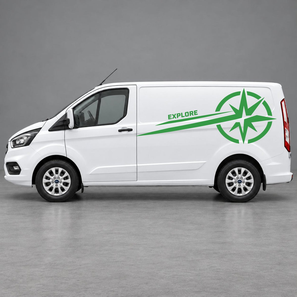 Ford Transit Custom Explore Compass Side Stripes in Green