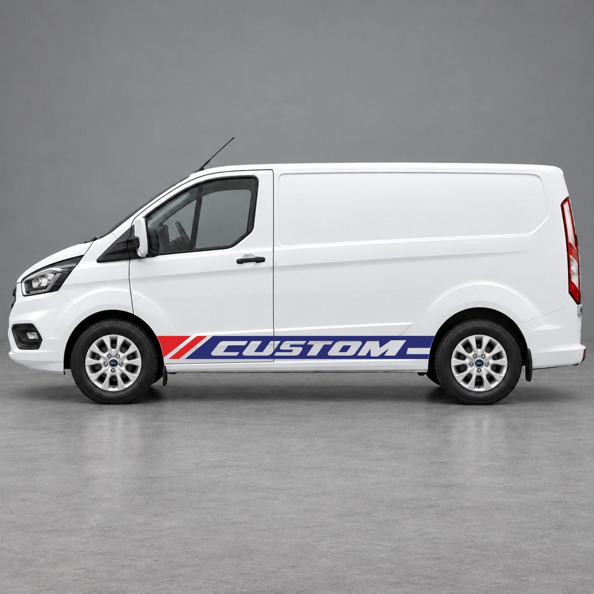 Ford Transit Custom Custom Lower Side Stripes in Navy Blue & Red