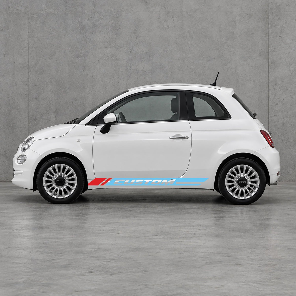 Fiat 500 Custom Lower Side Stripes Kit - Pair Supplied in Light Blue & Red