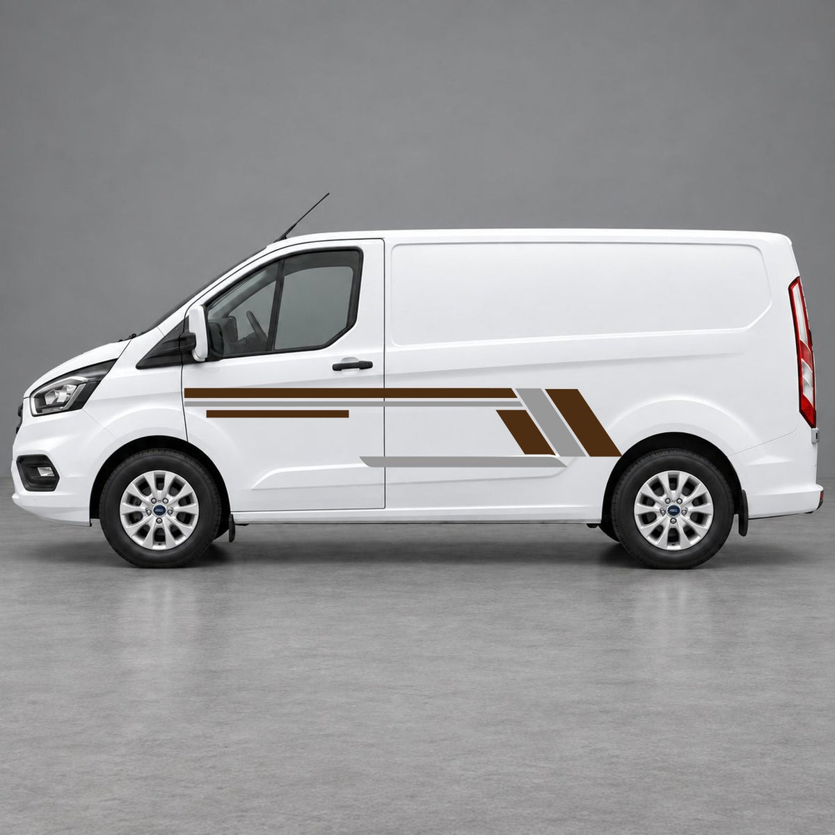 Ford Transit Custom Geometric Outline Side Stripes in Brown & Grey